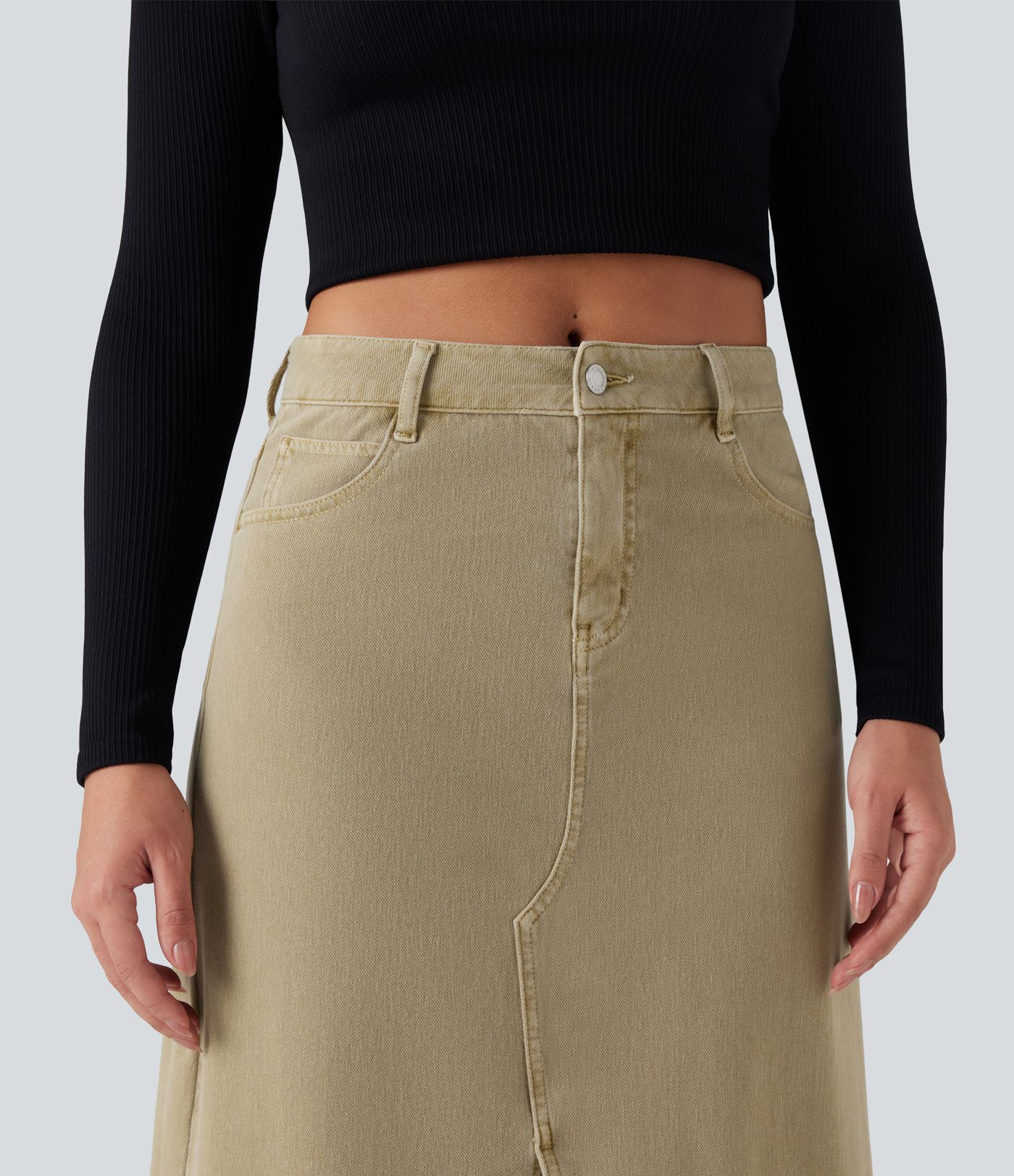 Jupe en jean colorée Halara Flex™ fendue mi-longue taille mi-haute avec poches