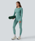OneForm Seamless Flow Top de sport yoga à col rond, manches longues raglan avec passants pouces