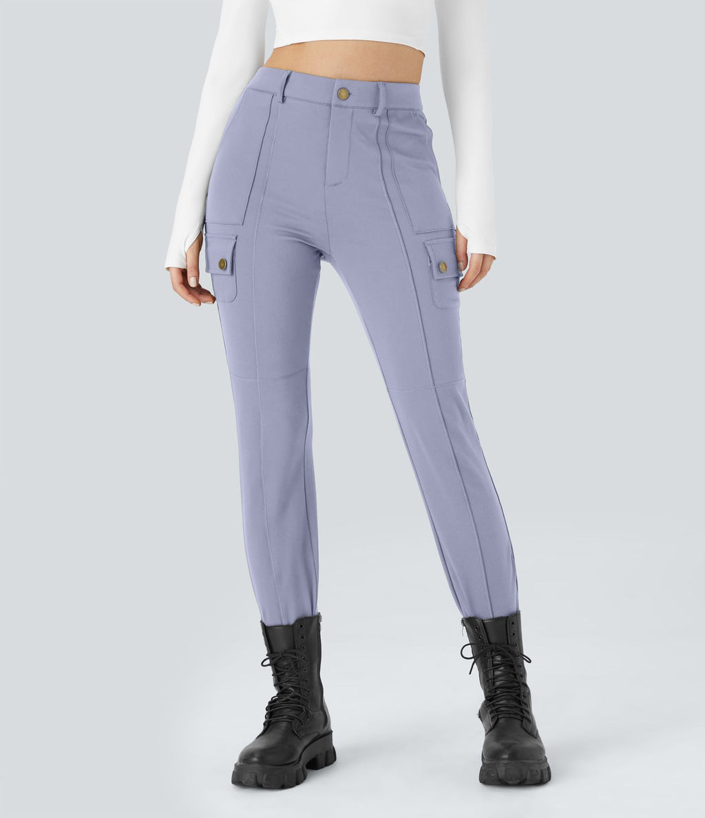 Pantalon cargo ajusté uni taille haute DayStretch avec poches zippées