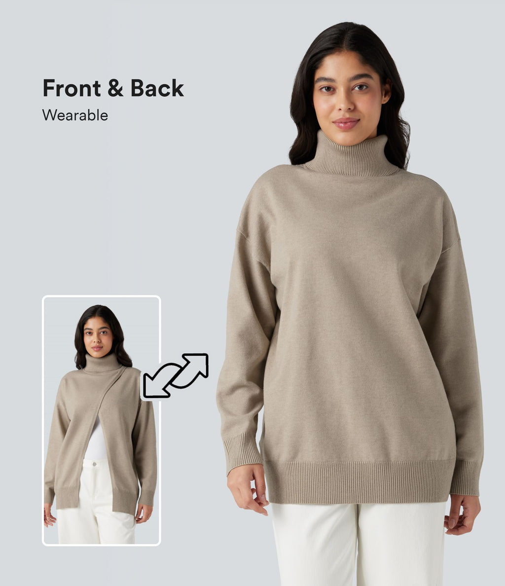 Pull tailleur col montant manches longues - Réversible devant et dos