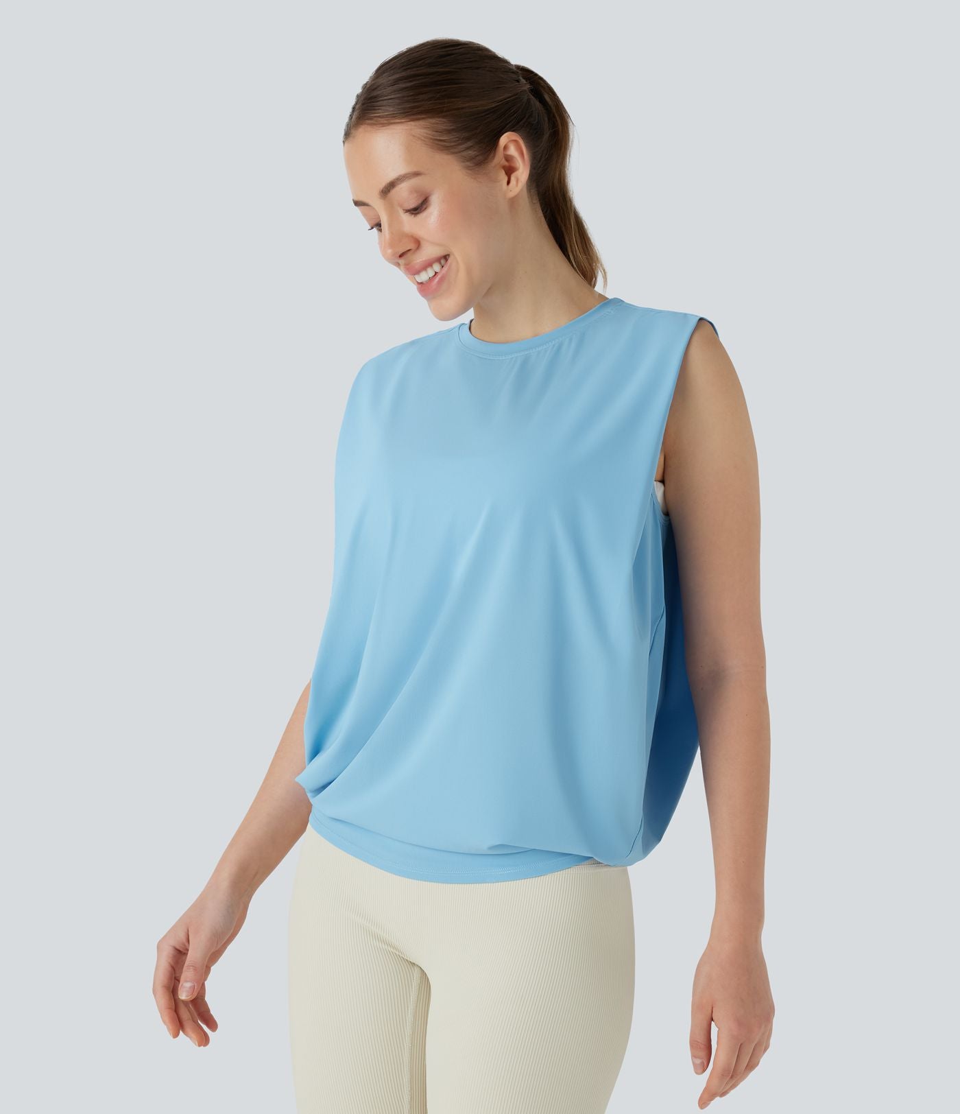 Débardeur de yoga col rond froncé, tissu rafraîchissant - Protection UPF50+