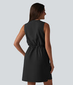 Robe sport mini de randonnée col rond sans manches demi-zip avec cordon de serrage et poches