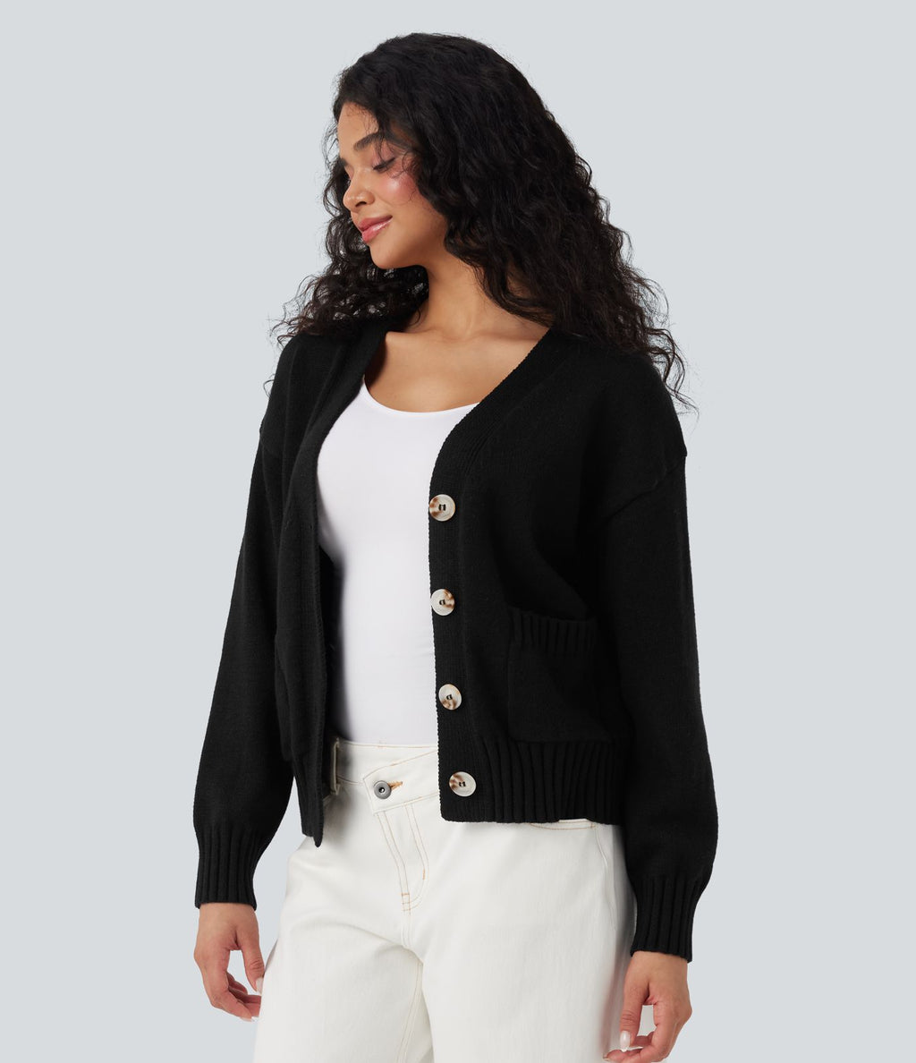 Cardigan tailleur col V manches longues avec poches