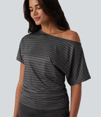 T-shirt casual une épaule manches courtes à rayures