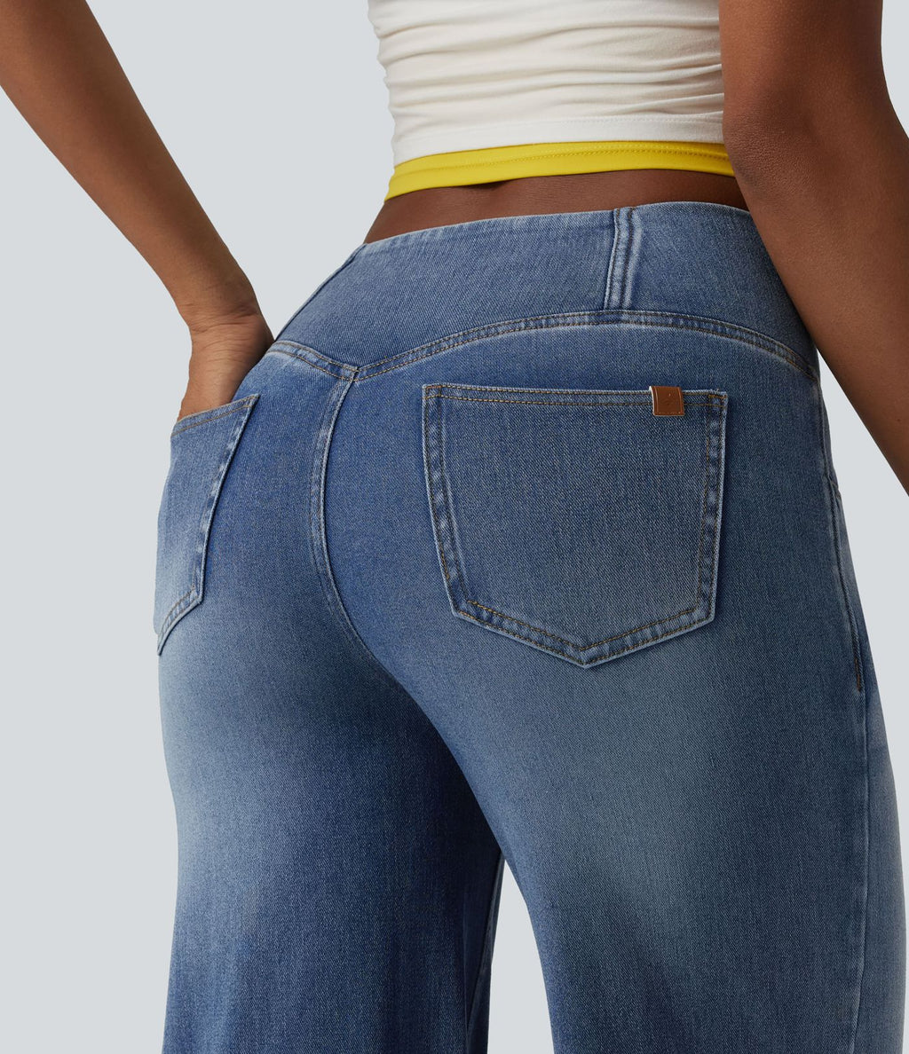 Halara Flex™ Jean large casual taille haute croisée en lyocell drapé lavé avec poches