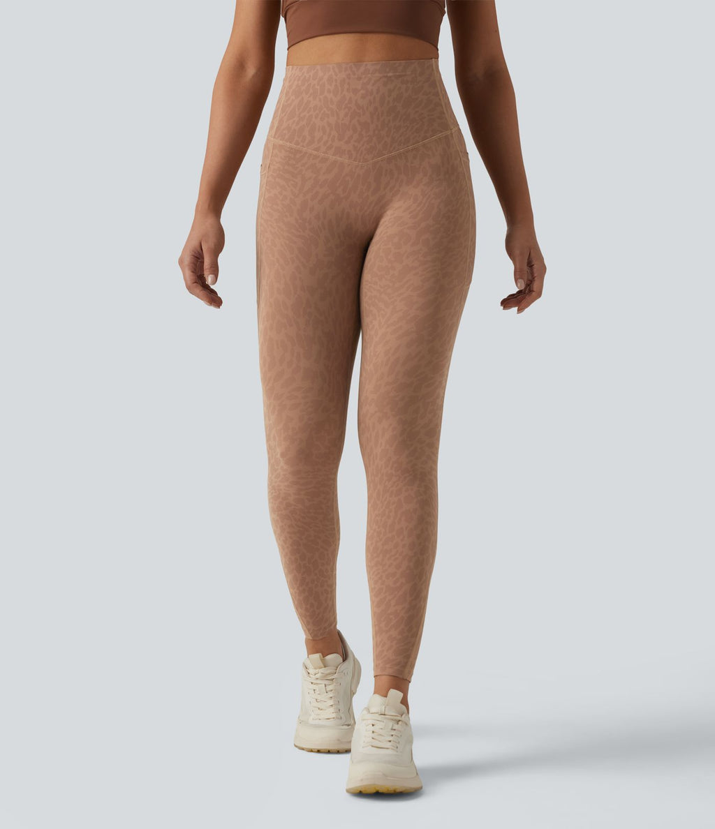 Legging de running 7/8 gainant Halara UltraSculpt™ imprimé léopard taille haute ventre plat avec poches