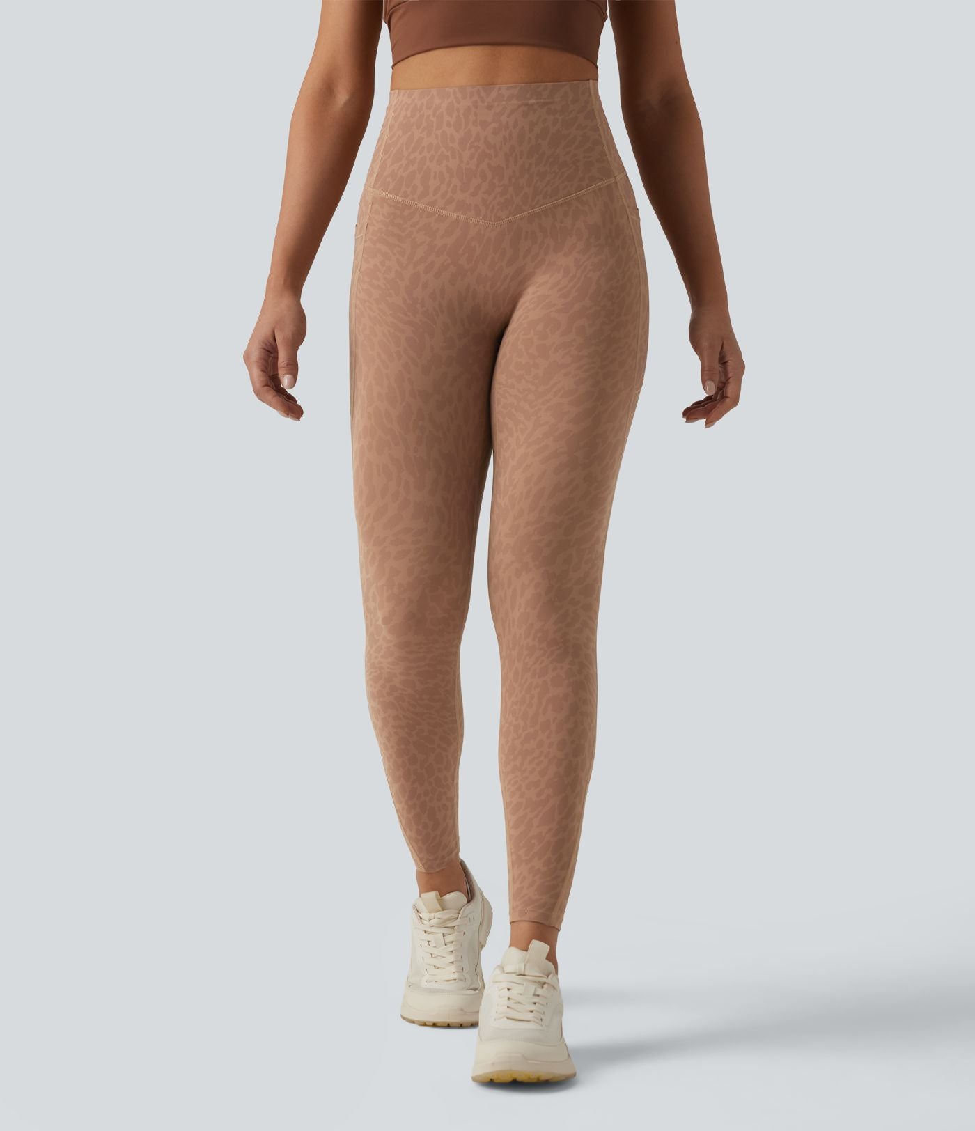 Legging de running 7/8 gainant Halara UltraSculpt™ imprimé léopard taille haute ventre plat avec poches