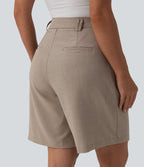 Bermuda tailleur taille haute aspect lin avec poches