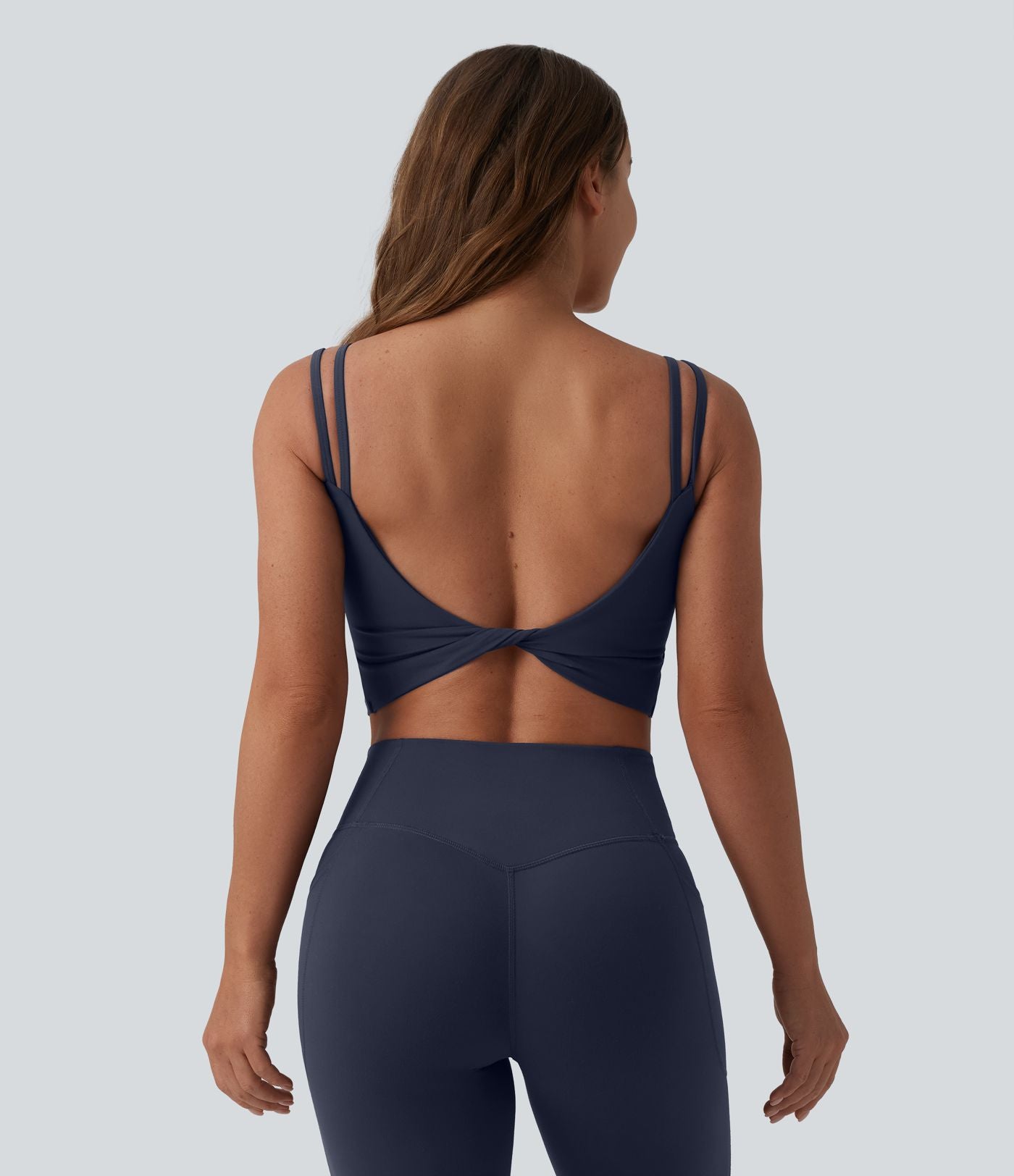 Débardeur de yoga cropped Halara UltraSculpt™ à doubles bretelles dos torsadé ouvert avec soutien-gorge intégré – Bonnets E-G