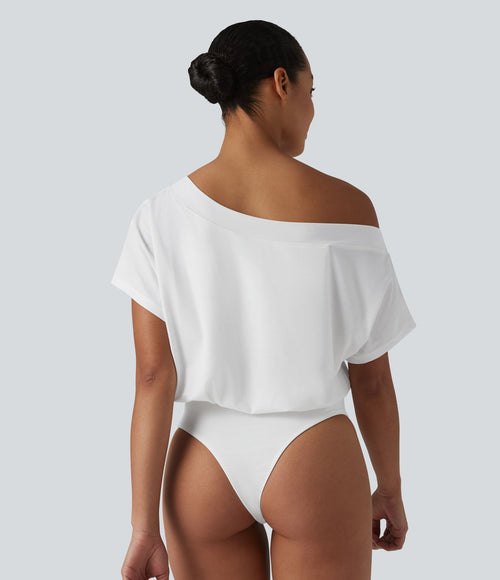 Body casual asymétrique une épaule à manches courtes, séchage rapide et soutien-gorge intégré