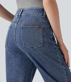 Halara Flex™ Jean droit extensible à taille haute avec bouton, fermeture éclair et poches multiples