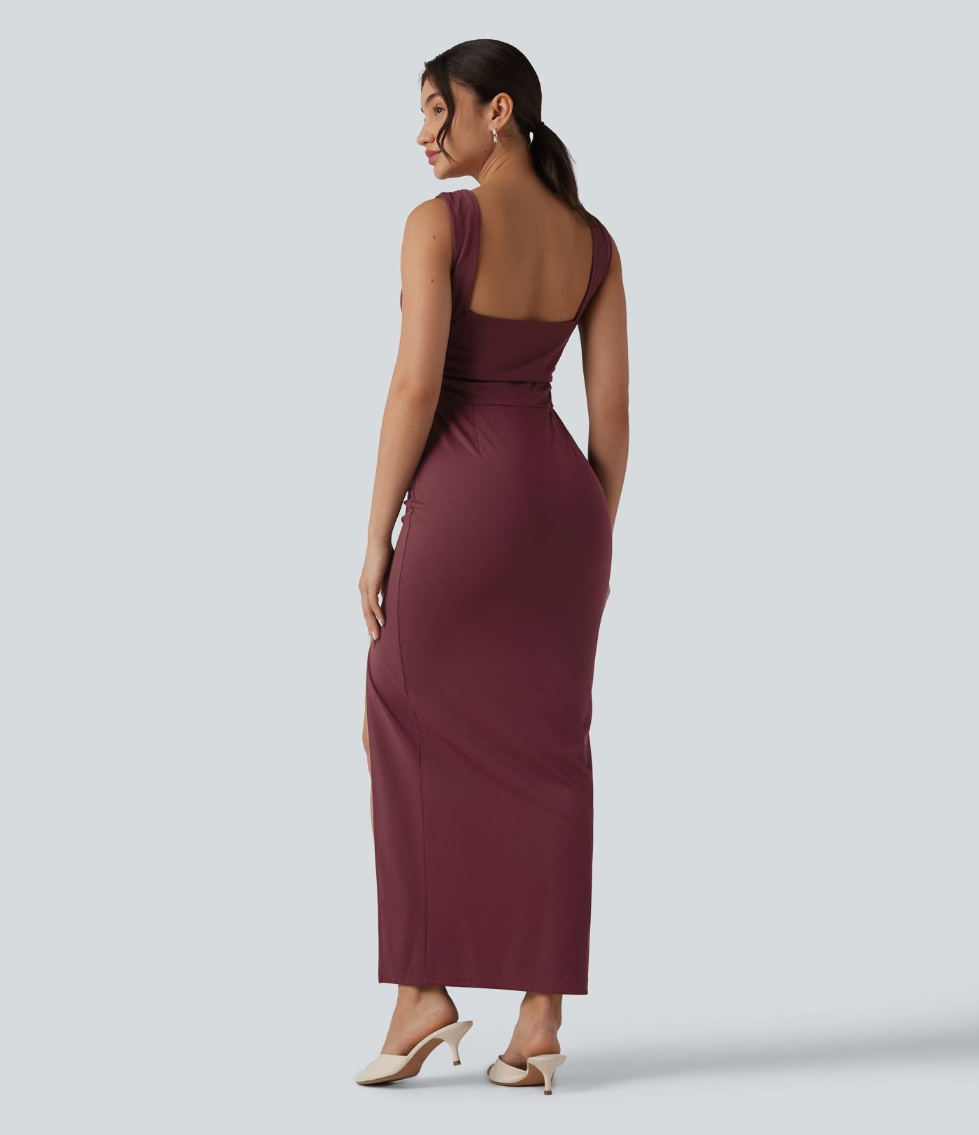Robe maxi moulante col V avec soutien-gorge intégré