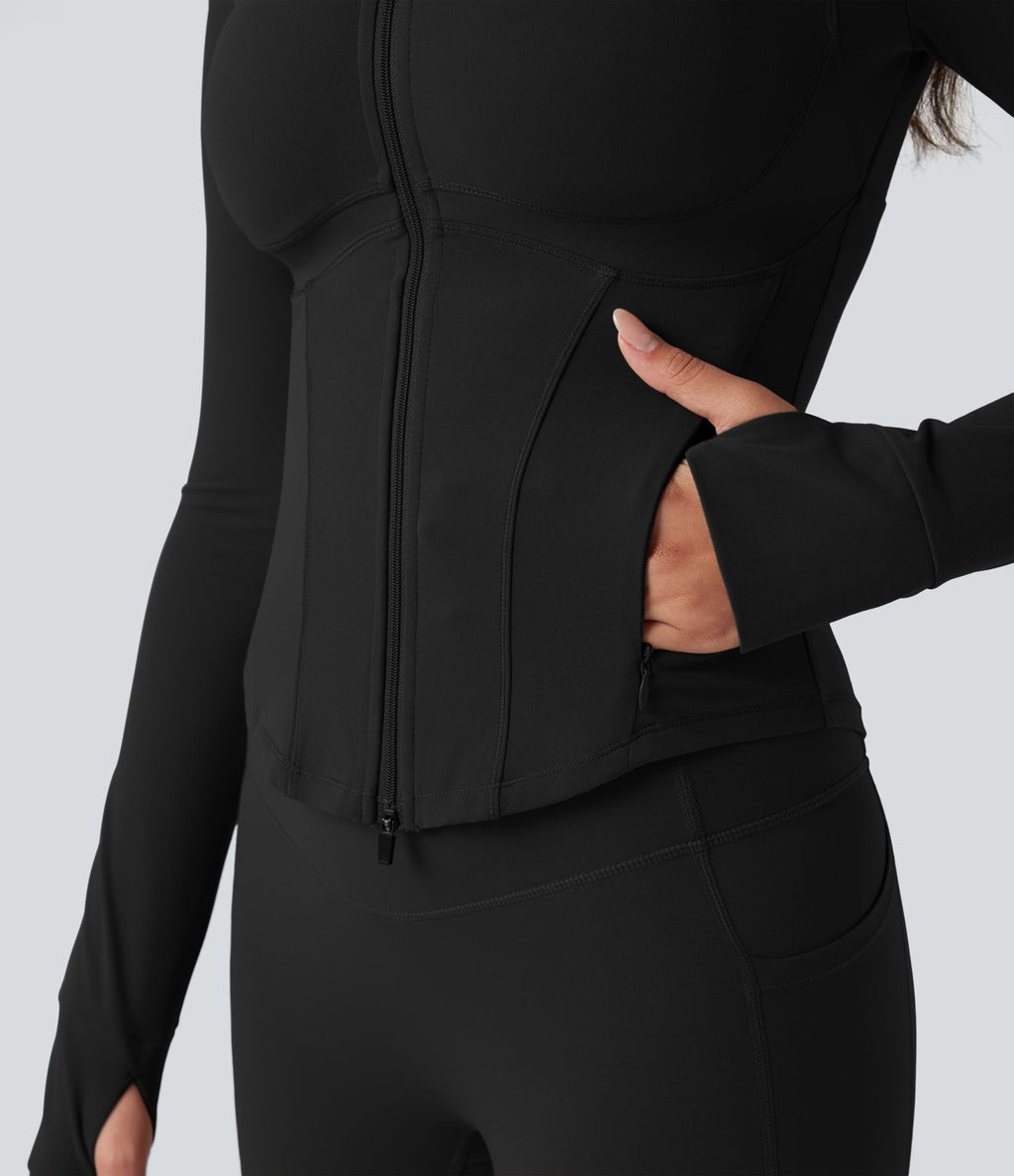 Veste yoga Halara UltraSculpt™ push-up col V manches longues avec trous pouces et poches