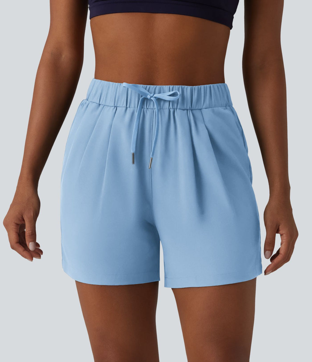 Short de yoga plissé taille haute élastique 12,5 cm avec cordon de serrage et poches