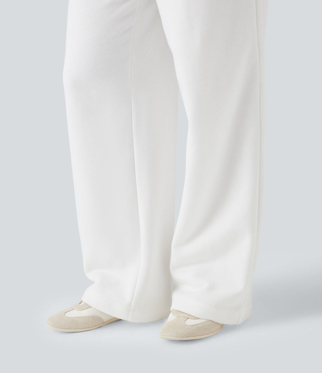 Pantalon jogging tailleur polaire coupe droite taille haute avec poches