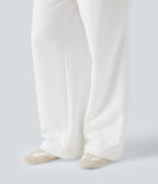Pantalon jogging tailleur polaire coupe droite taille haute avec poches