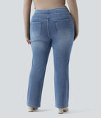 Jean décontracté Halara Flex™ grande taille bootcut taille haute en maille extensible délavée avec multiples poches