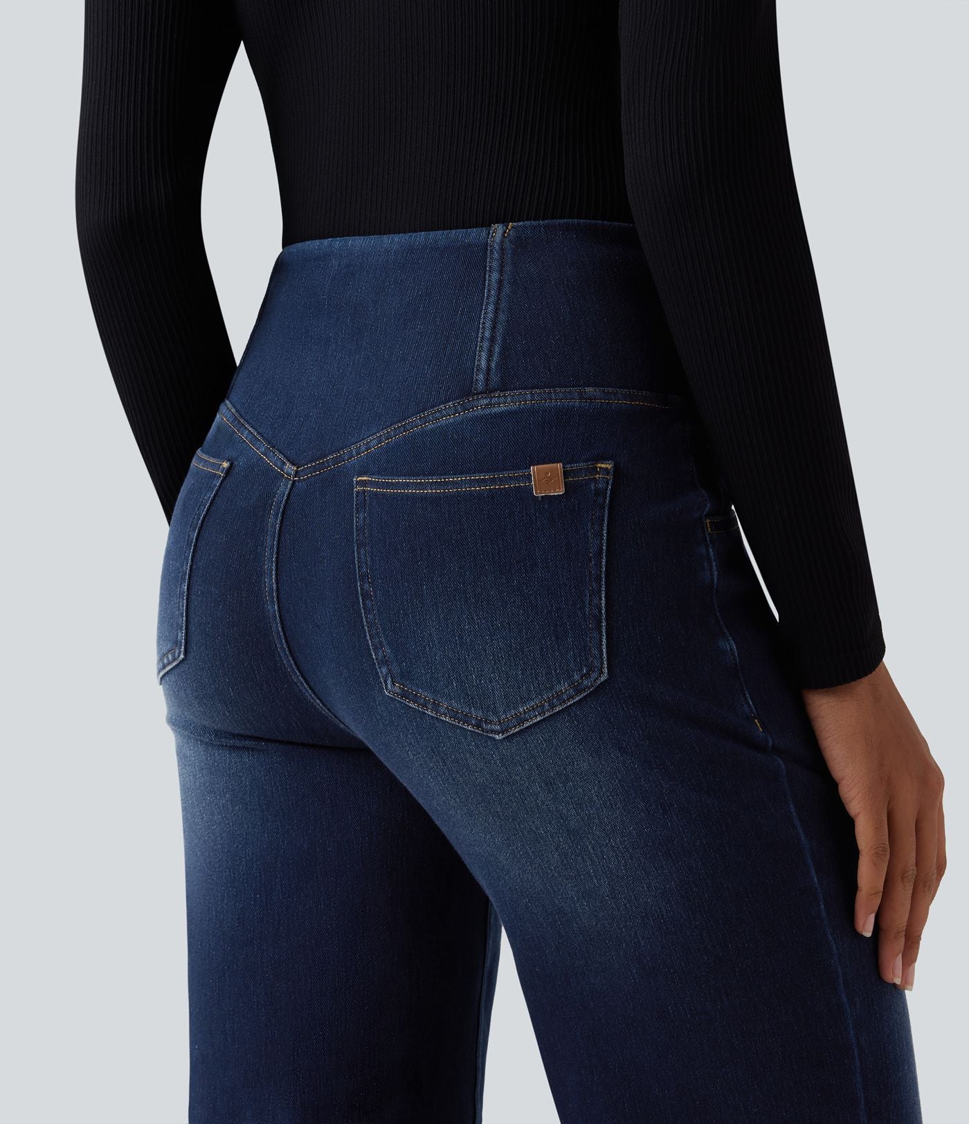 Jean droit décontracté croisé gainant taille haute avec poches Halara Flex™