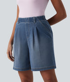 Halara Flex™ Short ample plissé en denim taille haute avec poches