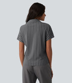 Chemise tailleur à rayures manches courtes
