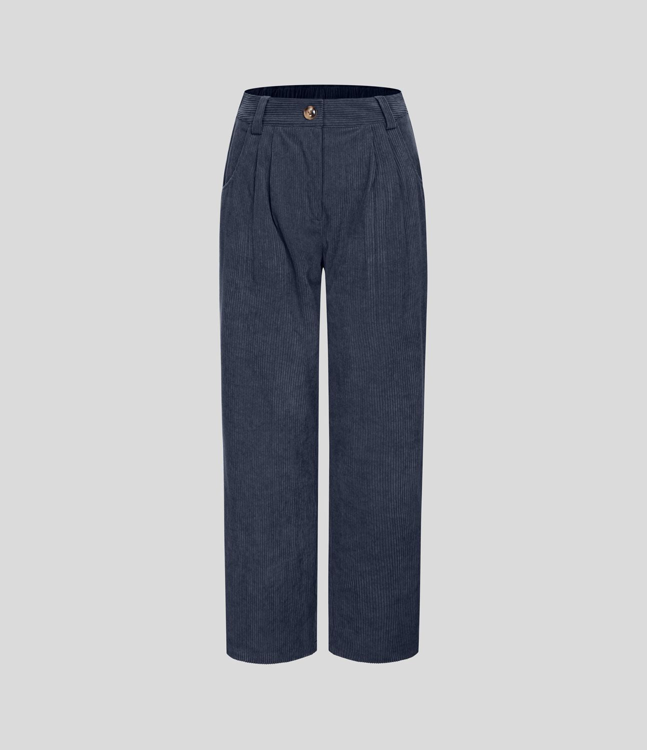 Pantalon en velours côtelé décontracté taille moyenne avec poches latérales