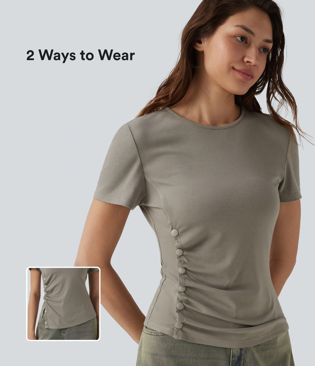 T-shirt col rond manches courtes avec boutons-pression