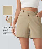 Short taille haute croisé décontracté en lin stretch 12,5 cm avec poches
