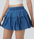 Halara Flex™ jupe-short boule mini 2-en-1 taille moyenne à nœud en jean extensible délavé