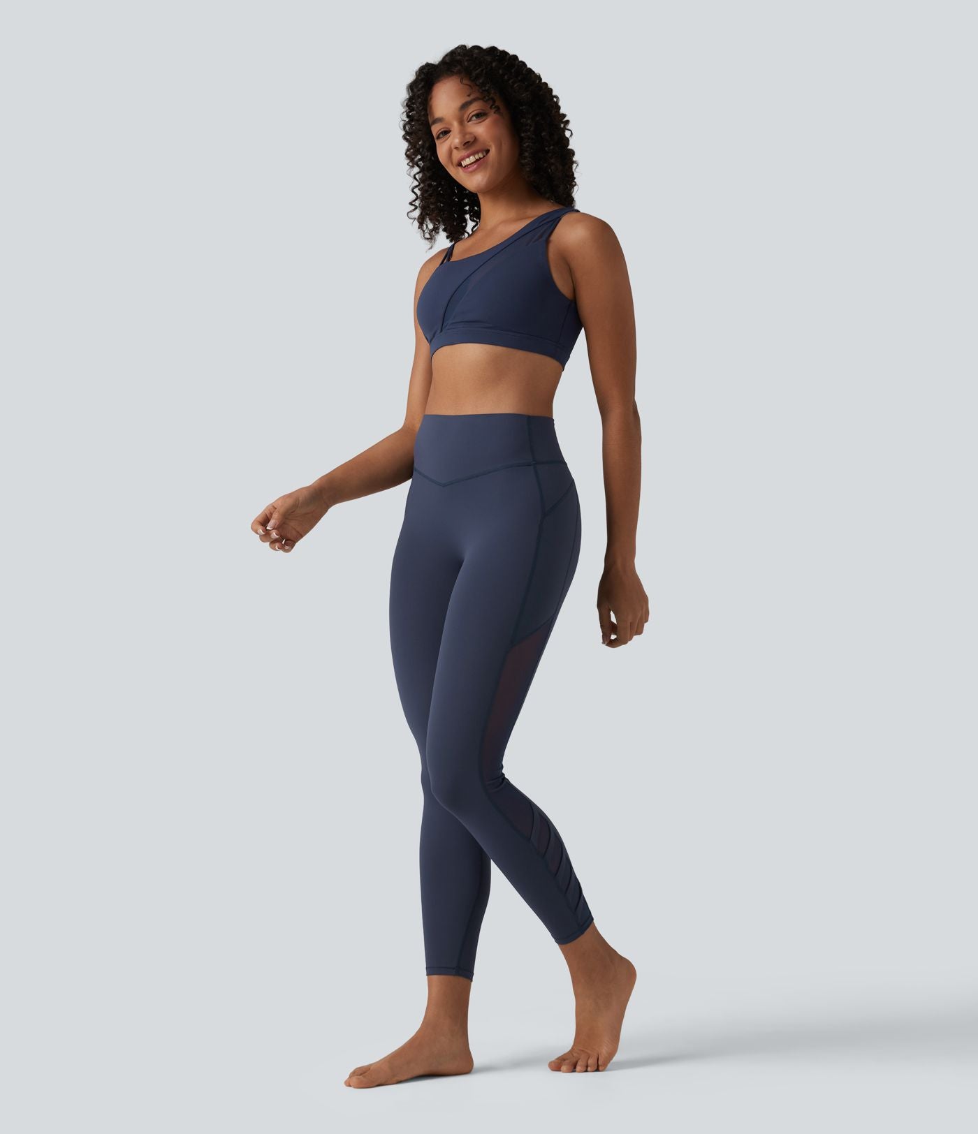 Legging de yoga 7/8 Halara UltraSculpt™ taille haute ventre plat avec empiècements en mesh contrastant et poche