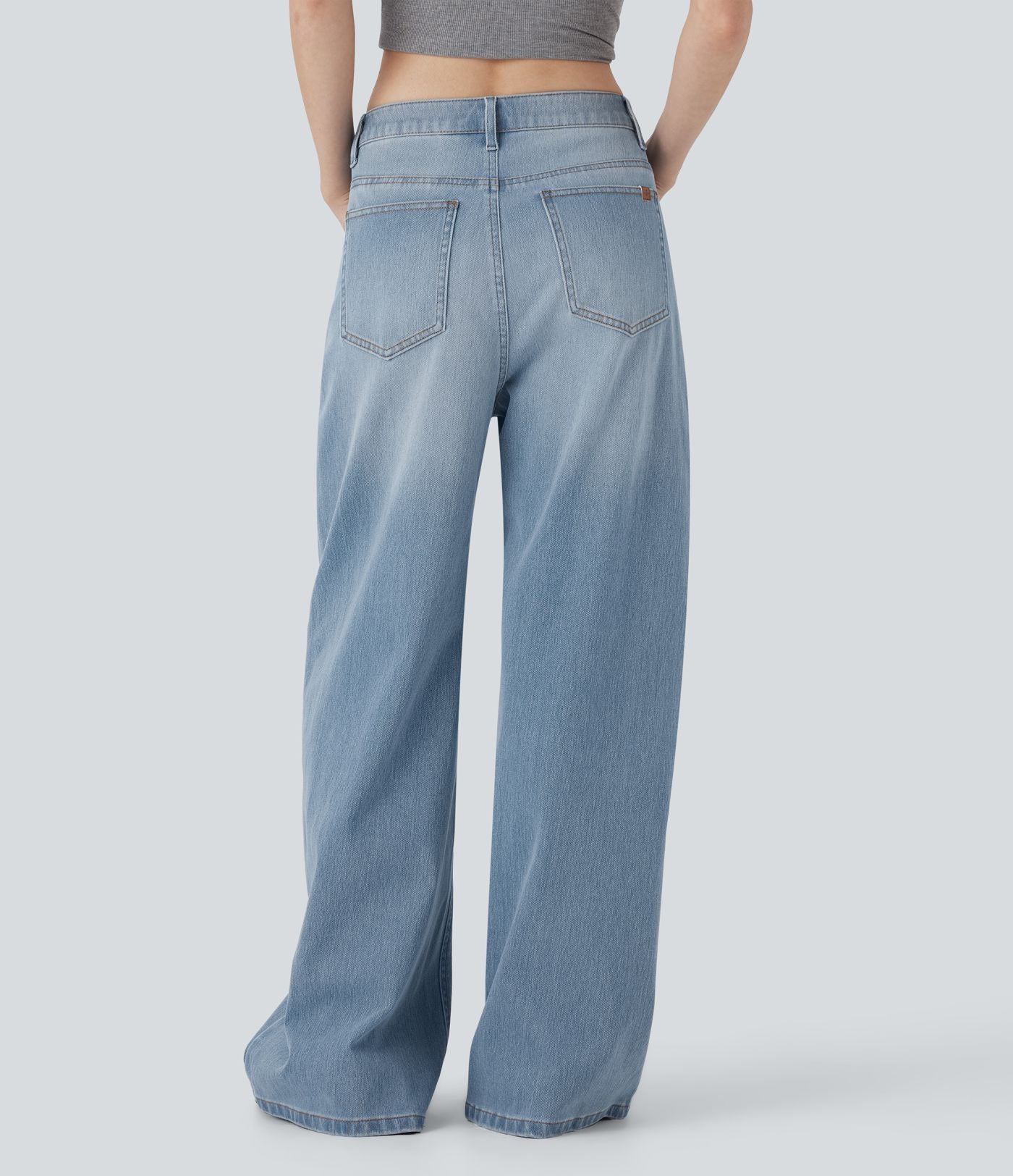 Jean palazzo ample taille mi-haute Halara Flex™ effet délavé avec poches