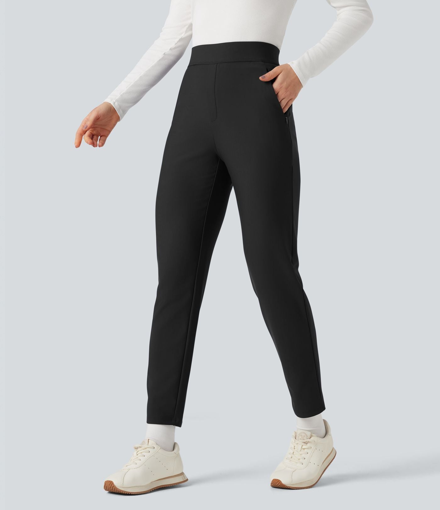 Pantalon de sport fuselé thermique en polaire, taille haute, avec poches