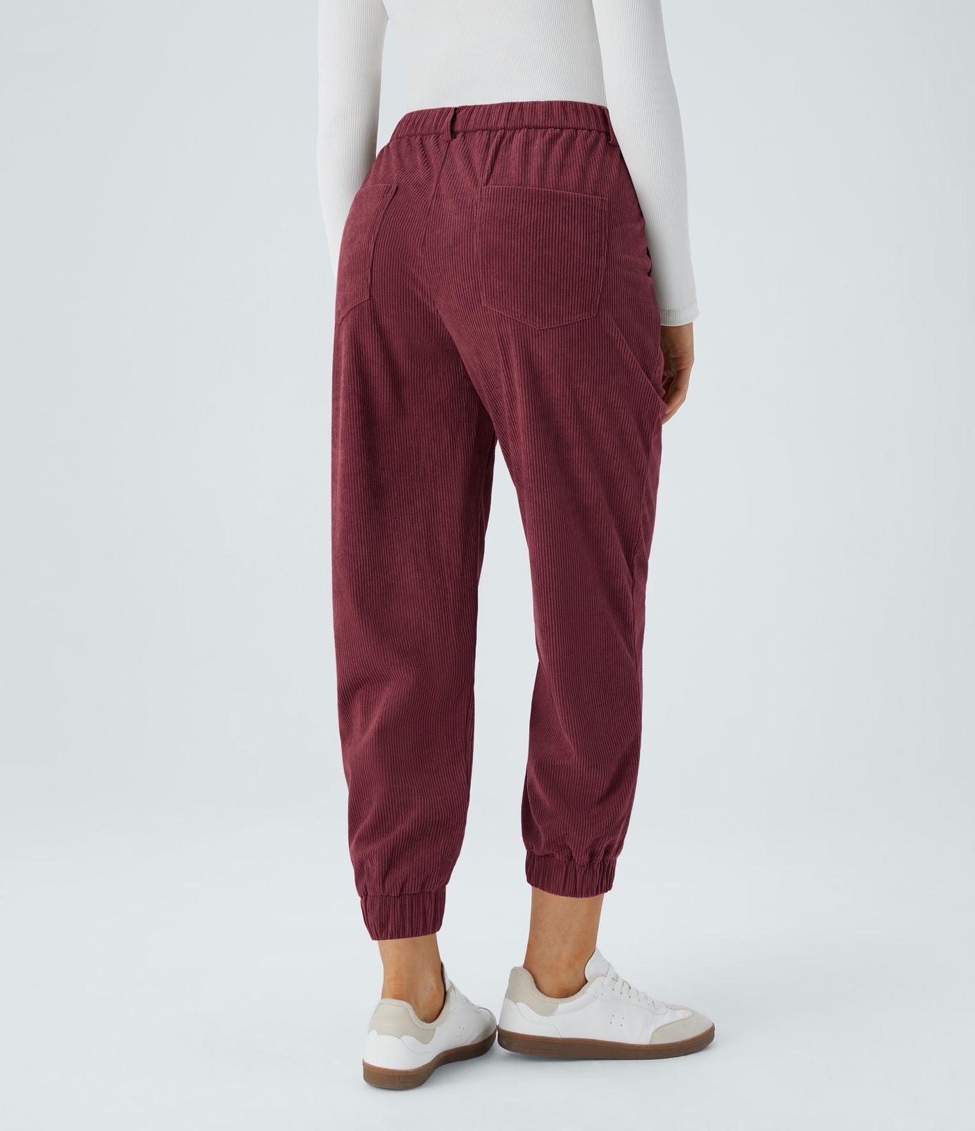 Pantalon décontracté en velours côtelé avec taille mi-haute, boutons et fermeture éclair