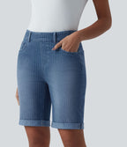 Short skinny casual en jean Halara Flex™ à rayures taille mi-haute avec ourlet retroussé et poches