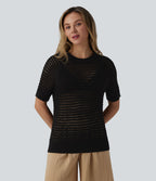 Pull col rond manches courtes