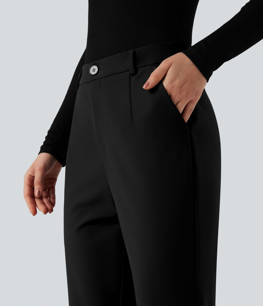 Pantalon tailleur évasé taille haute avec poches