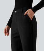 Pantalon tailleur évasé taille haute avec poches