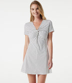 Robe mini décontractée à pois, col V, manches courtes