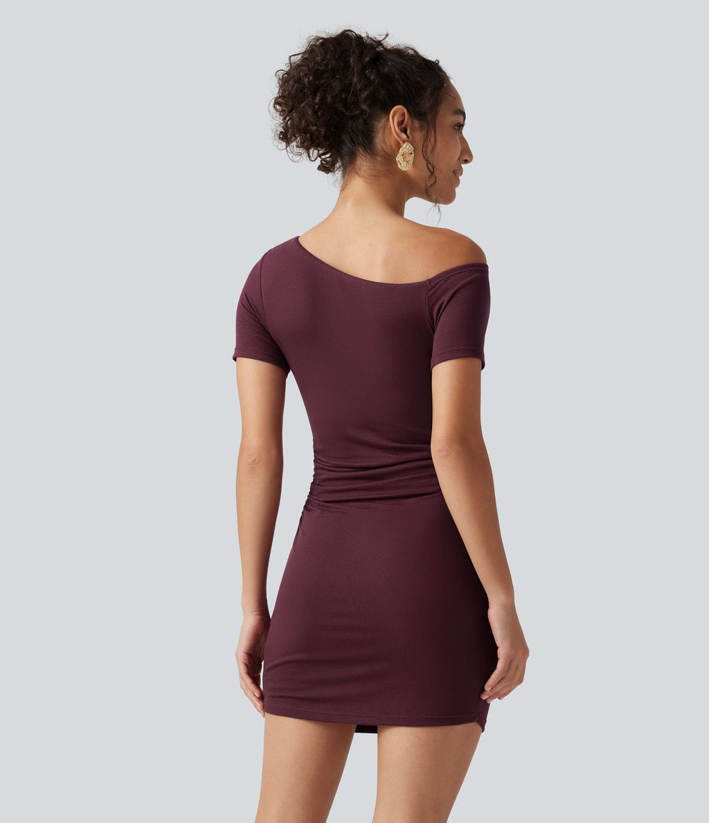 Robe-short mini moulante côtelée asymétrique accès facile Easy Peasy avec coussinets amovibles, poches et bonnets B à E