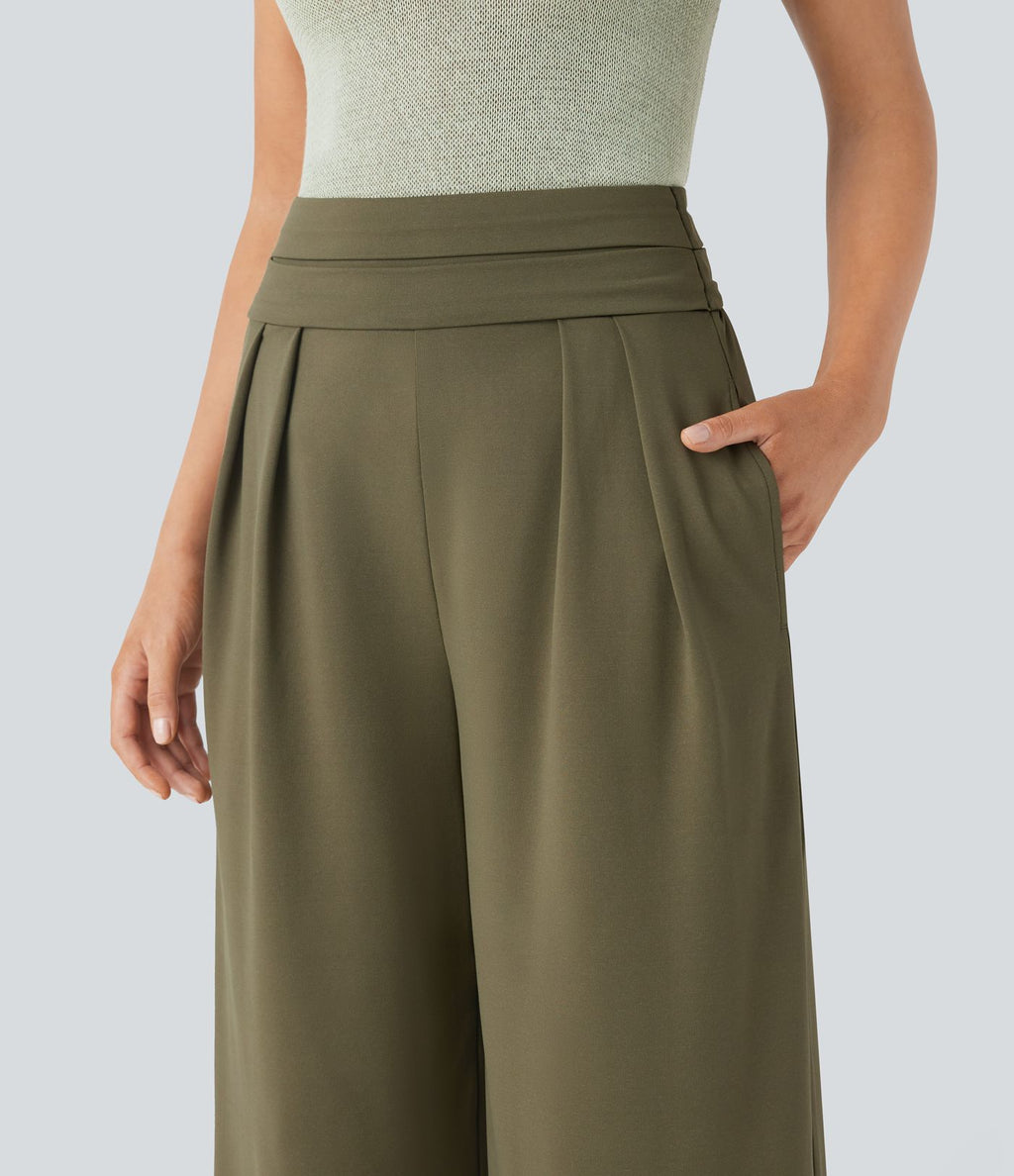 Pantalon large très taille haute gainant avec poches