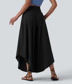 Pantalon ample gainant taille haute à ourlet volants avec poches