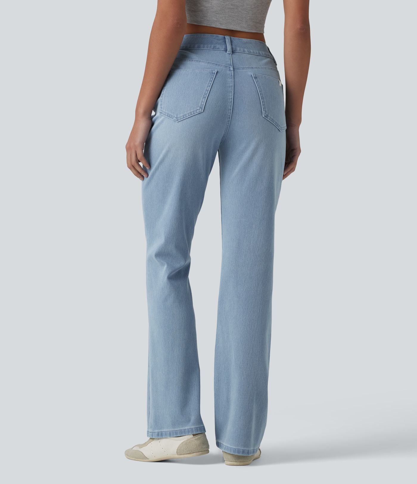 Halara Flex™ Jeans bootcut Casual Taille Haute Multiples Poches Lavés Élastiques et Tricotés Coupe