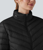 Veste casual compactable en duvet synthétique zippée à col montant et manches longues avec poches