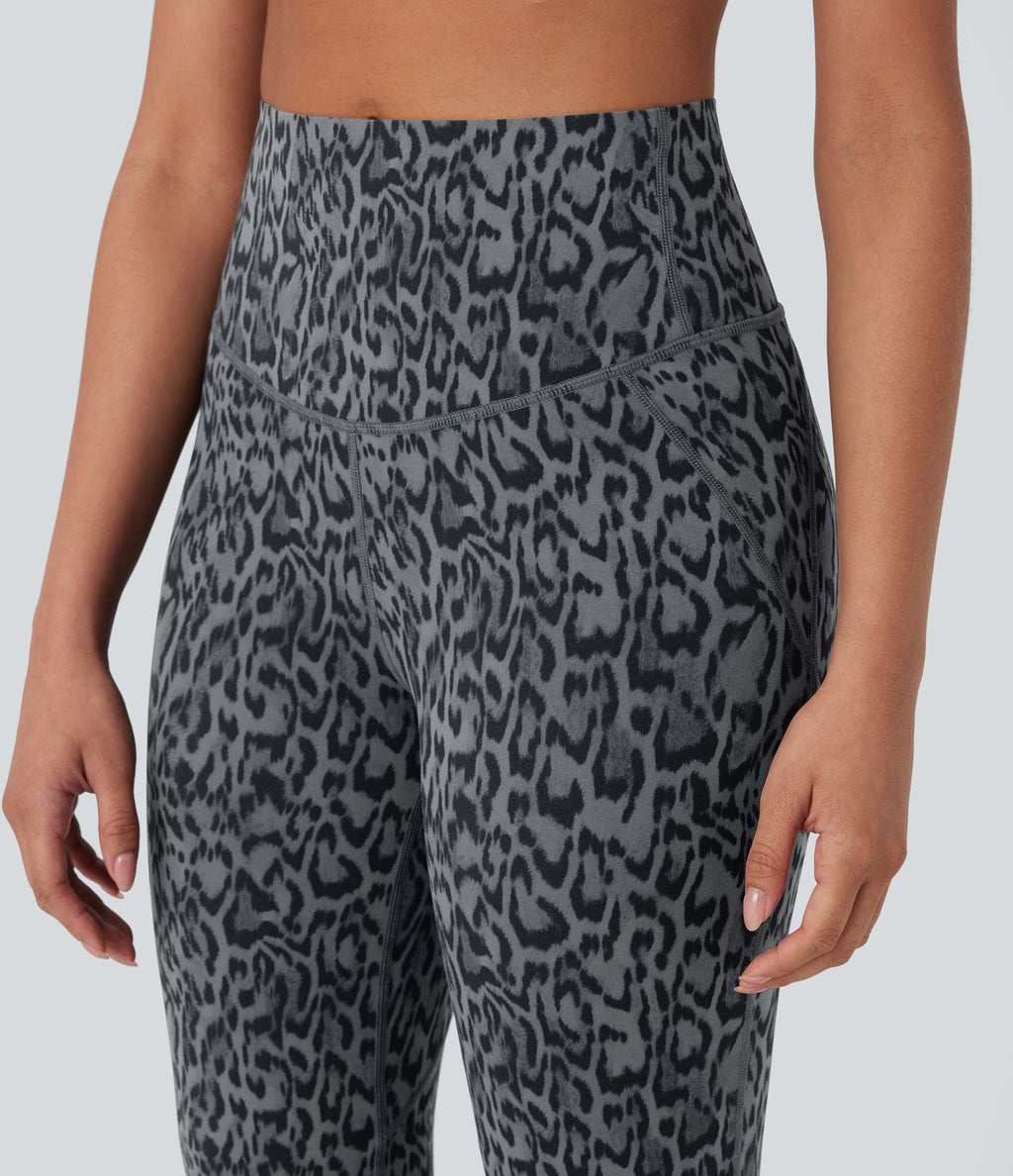 Pantalon de yoga évasé gainant galbant taille haute imprimé léopard Halara UltraSculpt™