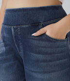 Halara Flex™ Jeans Larges Casual Taille Haute Multiples Poches Lavés Élastiques et Tricotés Grande Taille