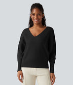 Pull cape décontracté réversible à décolleté en V et manches longues