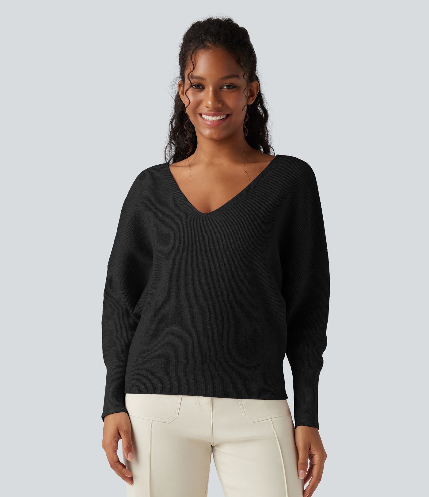 Pull cape décontracté réversible à décolleté en V et manches longues