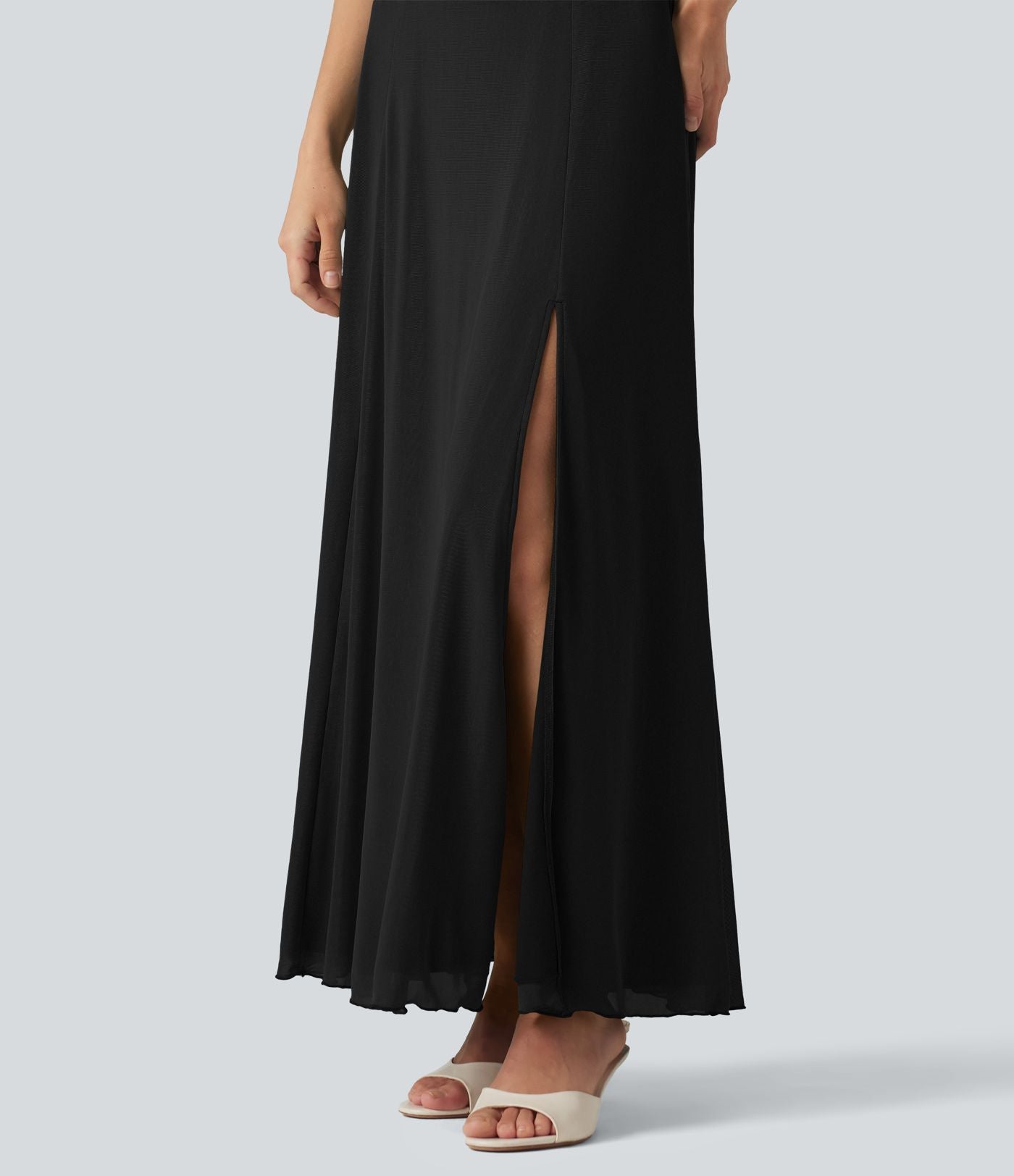 Robe maxi fluide col carré manches courtes soutien-gorge intégré dos noué
