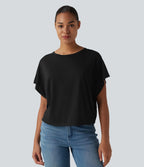 T-shirt décontracté col rond manches courtes chauve-souris