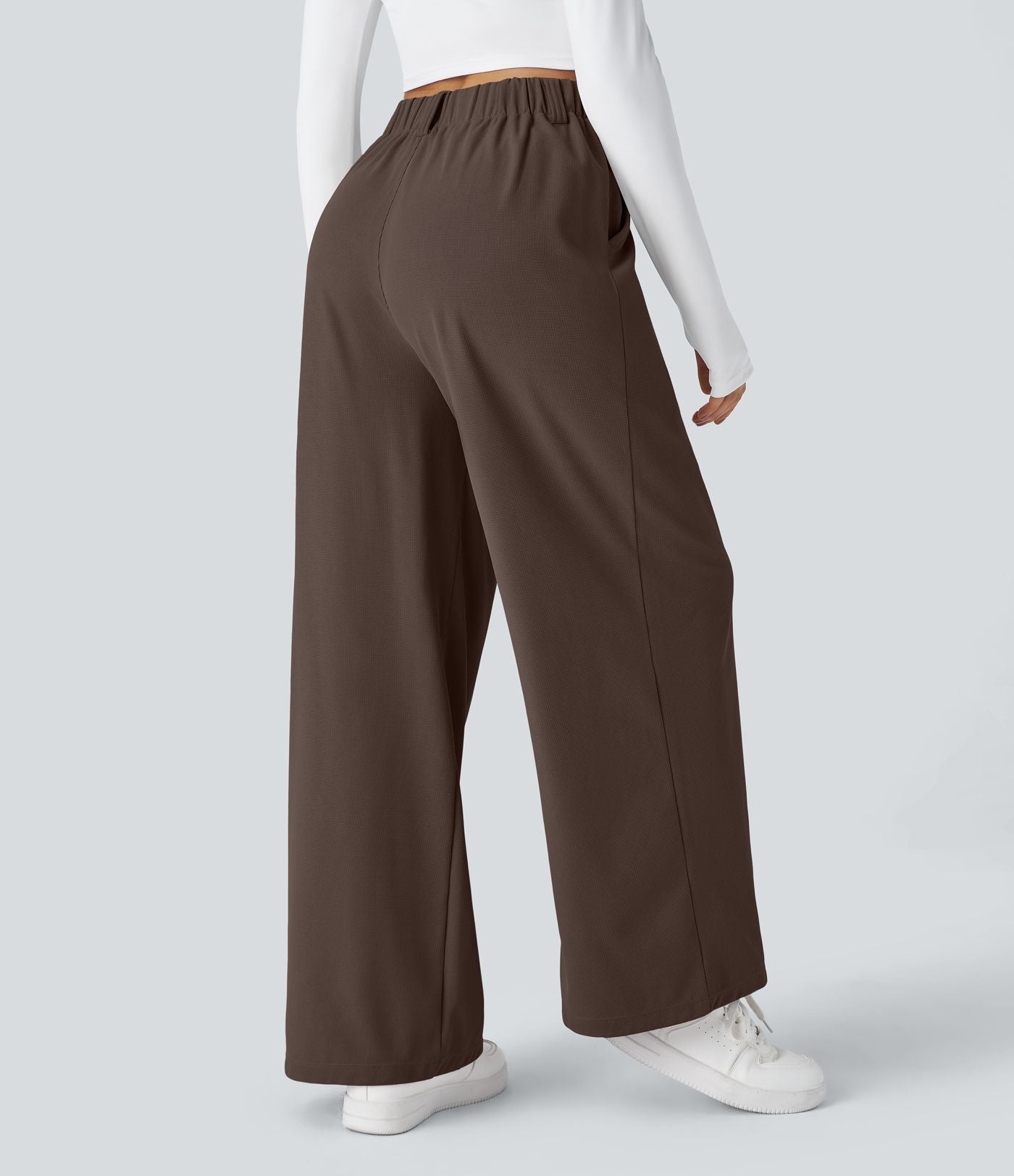 Halara Flex™ Pantalon Tailleur Large Fluide Gaufré Taille Haute Poches Latérales