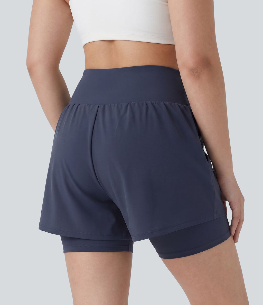 Short de yoga 2-en-1 grande taille à taille très haute en SoftlyZero™ Airy à effet frais InstantCool 17,5 cm avec poches